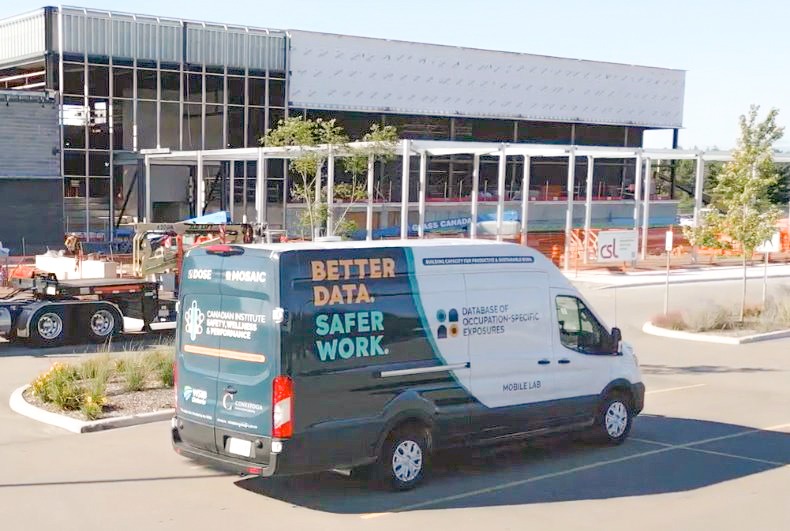 Mobile research van parked in front of construction site