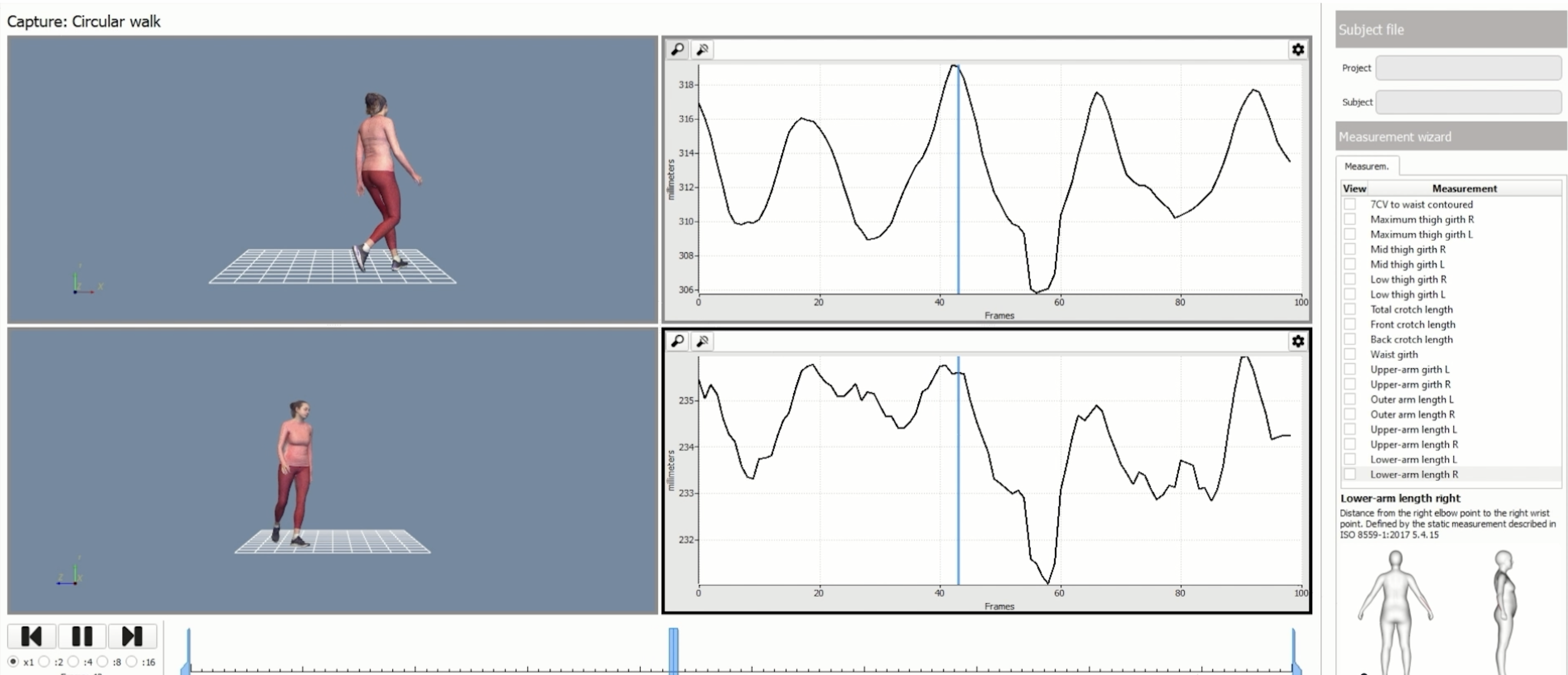 Half of the screen depicts a research participant completing the scan and the other half of the screen depicts the sensor data in graph form