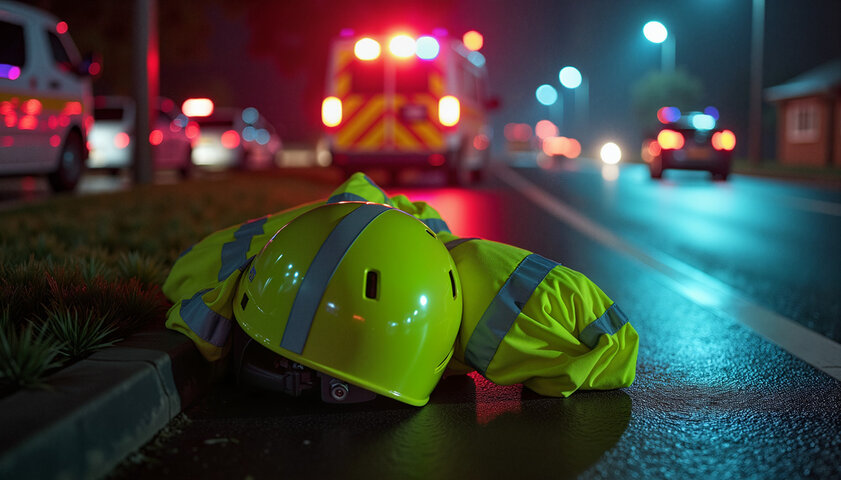 Paramedic gear on the road at night
