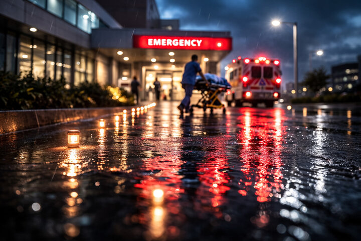 Ambulance at an Emergency Department at night