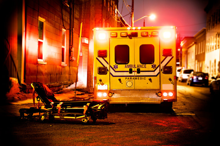 Ambulance at night with lights on