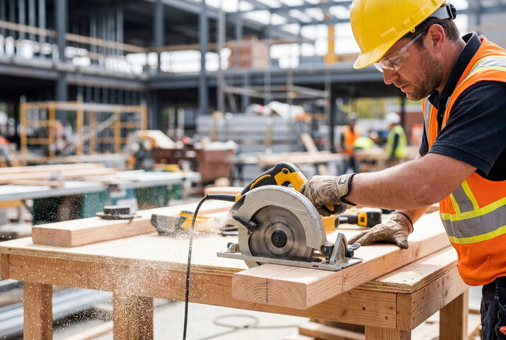 Carpenter wearing PPE on worksite